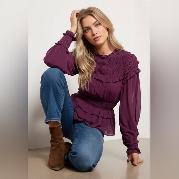 FARM Rio Tops - FARM RIO Burgundy Ruffled Blouse